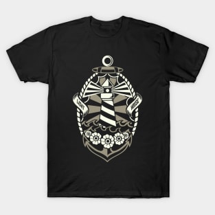 Retro Lighthouse And Anchor On Ocean T-Shirt